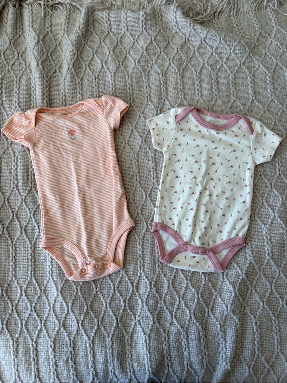 Baby Girl Peach & Cream Baby One-Piece Bodysuits - Pack of 2